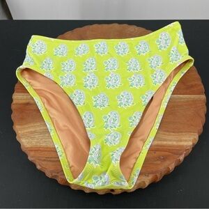 SZ Blockprints X JCrew high-rise full-coverage bikini bottom green paisley Sz S